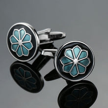 Load image into Gallery viewer, Men's French shirts cufflinks wholesale environmental protection enamel  baking polishing Blue crystal pattern cufflinks