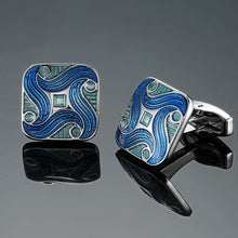 Load image into Gallery viewer, Men's French shirts cufflinks wholesale environmental protection enamel  baking polishing Blue crystal pattern cufflinks